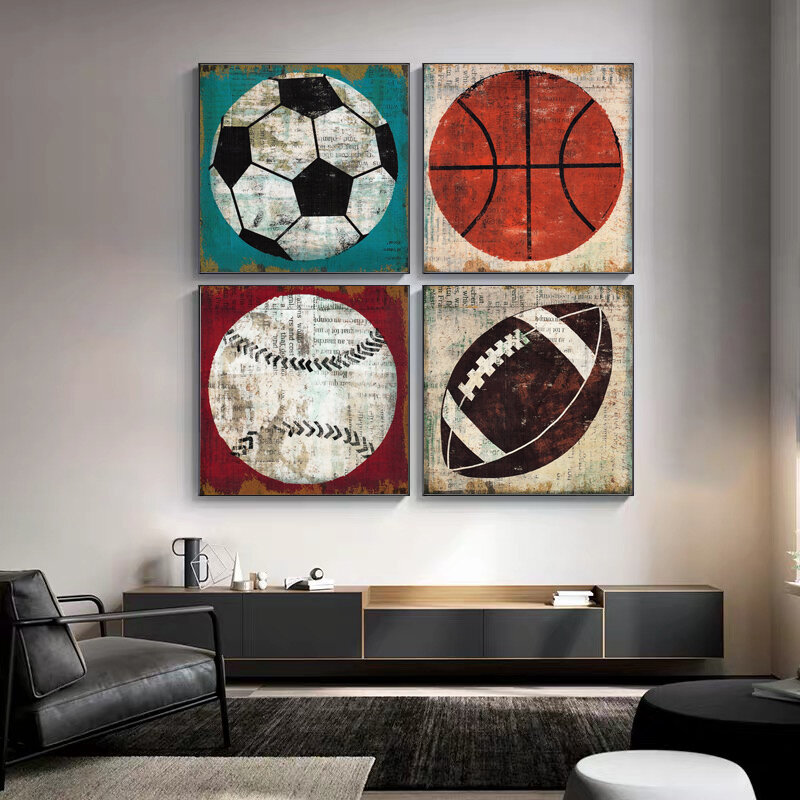 خمر كرة القدم الأمريكية كرة القدم البيسبول كرة السلة حائط لوح رسم الفن الرجعية الزخرفية يطبع في سن المراهقة غرفة الاطفال الديكور