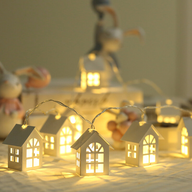 الشمال نمط منزل صغير ضوء سلسلة 10LED عيد الميلاد منزل خشبي سلسلة ضوء غرفة نوم الديكور بطارية صغيرة ضوء