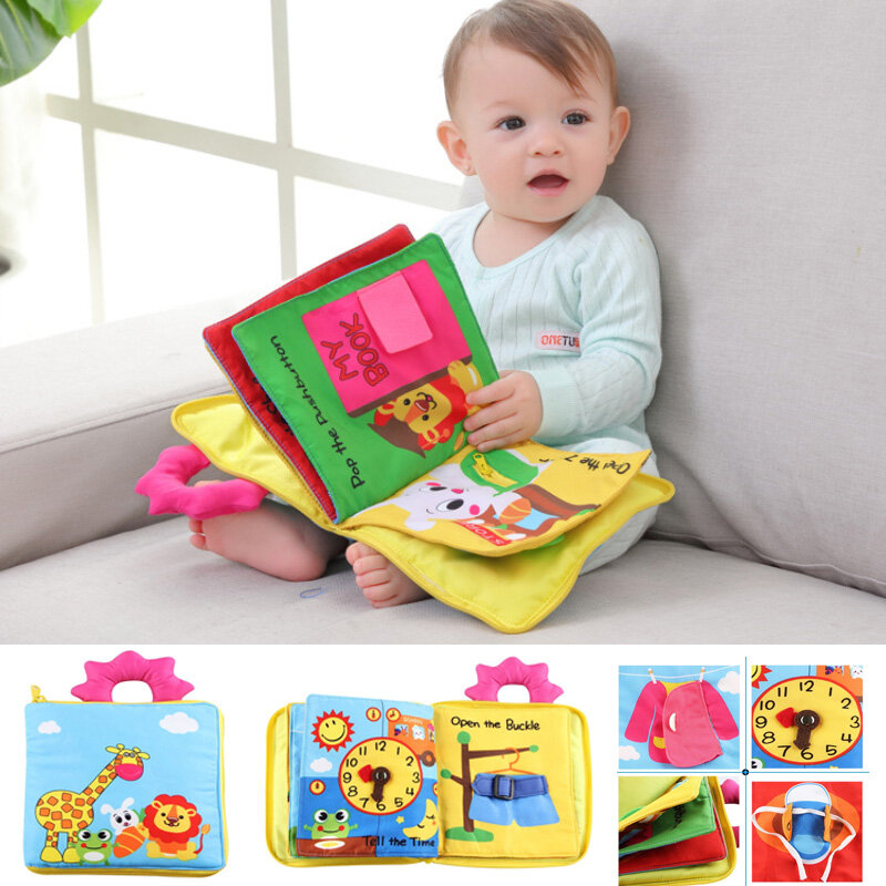 12 Pages Educational Baby Toys Hot Infant Kids Early Development Cloth Books Cartoon Animal Learning Unfolding Activity Books #1