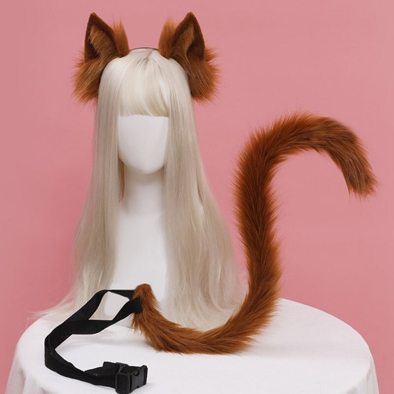 الكرتون آذان الذيل مجموعة تنكر هالوين القط تأثيري زي حفلة الأذن طوق الشعر أغطية الرأس لوليتا اكسسوارات #1