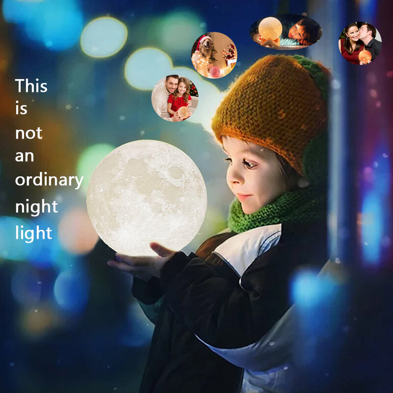 ثلاثية الأبعاد ليلة ضوء usb طباعة مصباح قمري led تعمل باللمس أضواء لغرفة الأطفال RGB اللون تغيير القمر ديكور الإضاءة لمنزلك