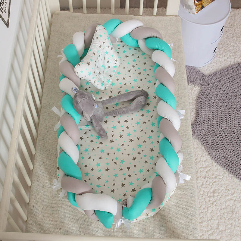 سرير أطفال محمول منسوج مع وسادة سرير نوم لحديثي الولادة سرير أطفال سرير للسفر ممتص للصدمات قابل للإزالة وقابل للغسل من 0-24 شهرًا