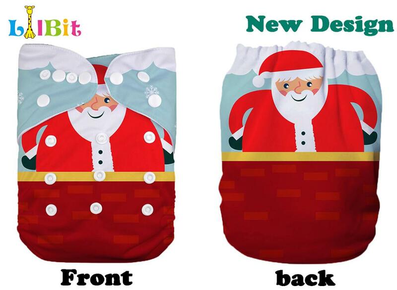 1 قطعة قابلة لإعادة الاستخدام عطلة عيد الميلاد طباعة الطفل جيب القماش حفاضات غطاء
