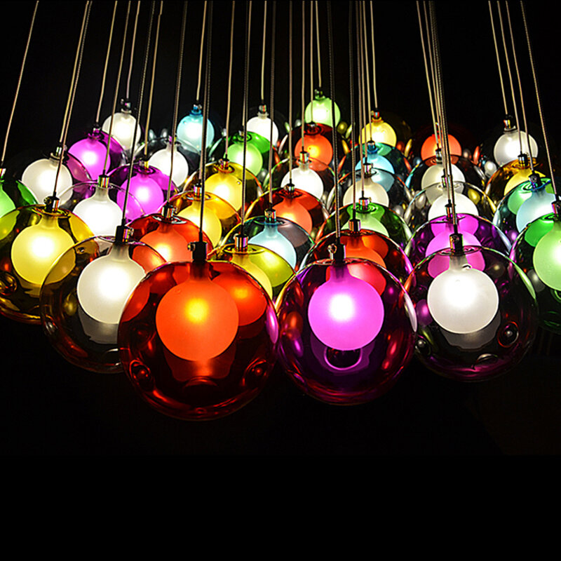 الحديث LED اللون كرة زجاجية الثريا الإبداعية G4 96-265 فولت مطعم غرفة المعيشة ثريا تركب بالسقف إضاءة داخلية