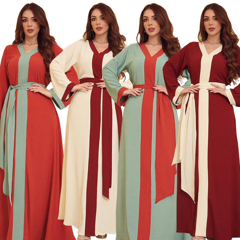 فستان مسلم للنساء سليم فستان بكم طويل أنقرة Robes دبي الإسلامية تركيا رمضان عباية طويلة ماكسي فستان خريف جديد 2021 #3