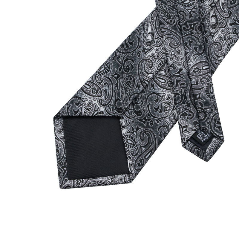 ربطة عنق بيزلي للرجال ، أزرار أكمام ، حرير ، نمط زهري ، رمادي ، أسود ، زفاف ، حفلة ، عريس ، 100%