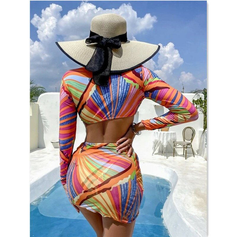 CPUTAN 3 قطعة مجموعة البكيني ملابس السباحة طويلة الأكمام النساء 2021 الرباط تنورة الشاطئ التستر البرازيلي بيكيني ثونغ ملابس السباحة جديد