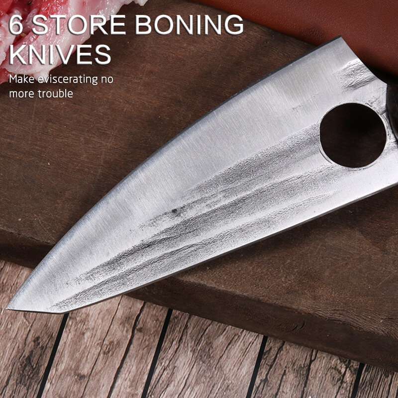 سكين نزع العظم من الطهاة مصنوع يدويًا من الفولاذ المقاوم للصدأ سكين نزع العظم مع سكين خشبي لتقطيع الخضار