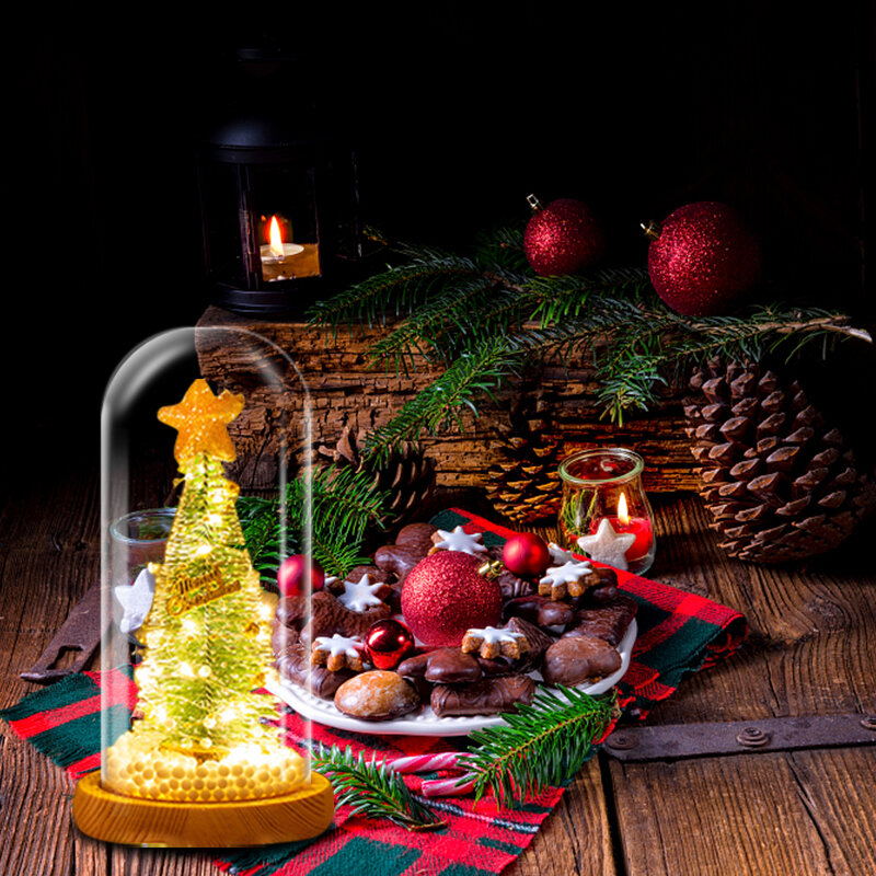 هدية الكريسماس شجرة عيد الميلاد مصغرة مضيئة الديكور غطاء زجاجي هدية الكريسماس Led إضاءة للتزيين