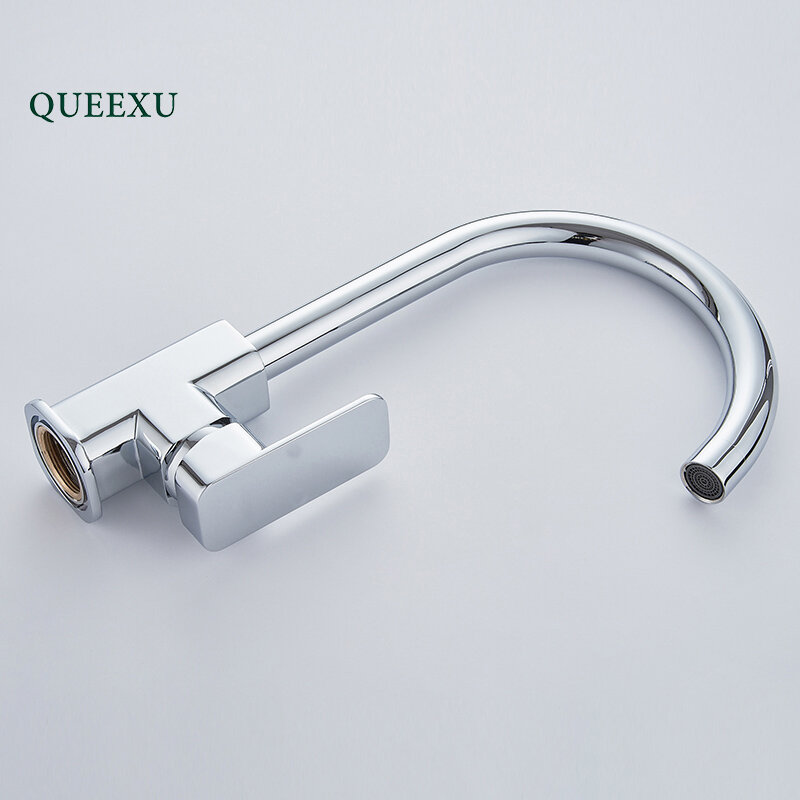 QUEEXU صنبور المطبخ 360 درجة دوران قاعدة شكل منحني أنبوب مخرج حوض الحنفية السباكة الأجهزة النحاس بالوعة صنبور QU07