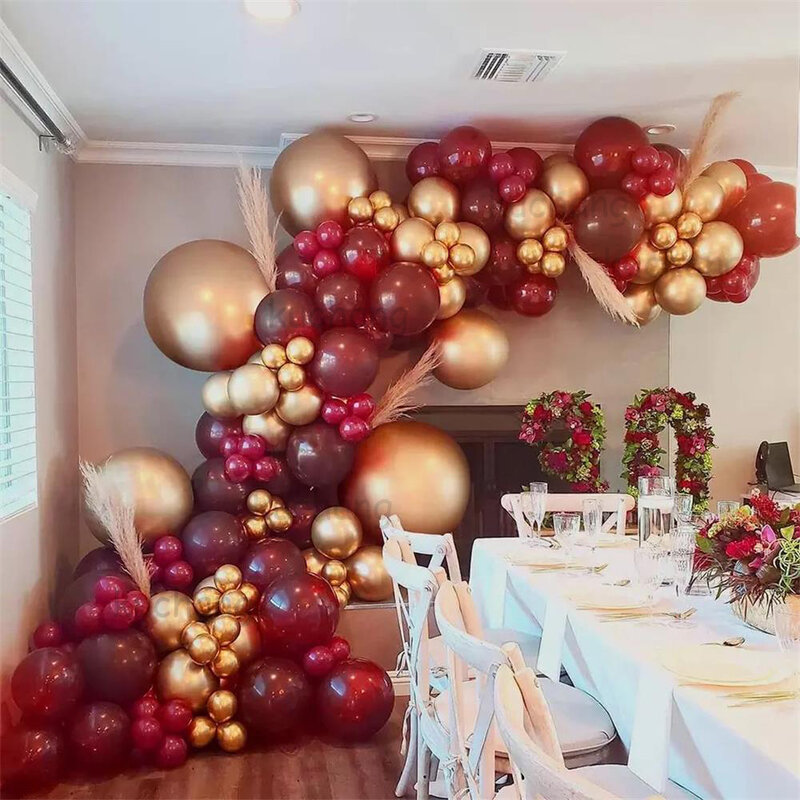 137 قطعة بورجوندي النبيذ الأحمر كروم الذهب بالونات جارلاند قوس عدة لحفل زفاف عيد ميلاد الطفل زينة الحمام