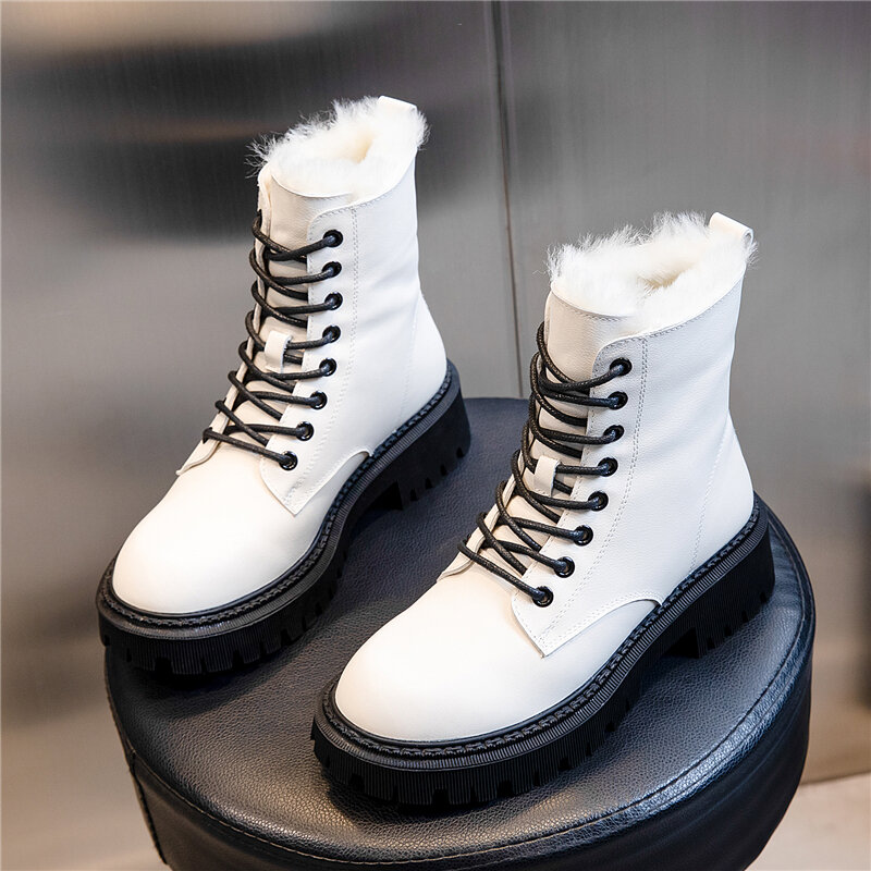 AIYUQI المرأة الشتاء الأحذية الصوف الدافئة 2021 جديد جلد طبيعي مارتن الأحذية النساء سميكة سوليد حذاء من الجلد النساء