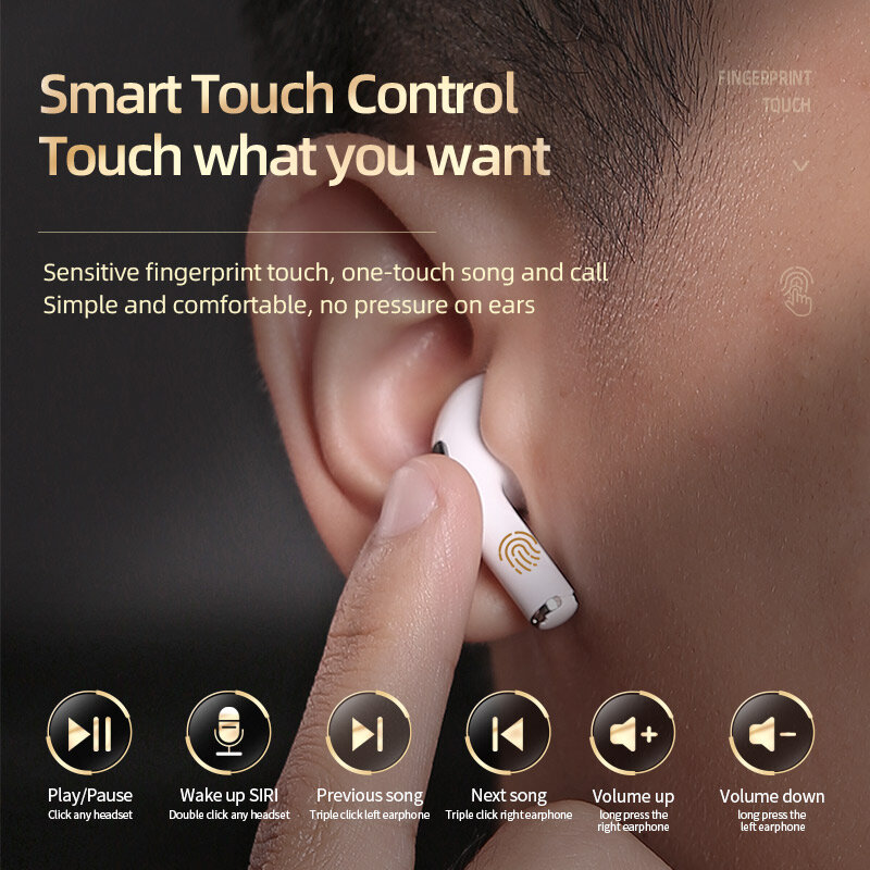 VANTEENIE سماعات لاسلكية TWS بلوتوث 5.0 سماعات رأس رياضية تعمل باللمس التحكم في سدادات الأذن لسماعات أبل أندرويد