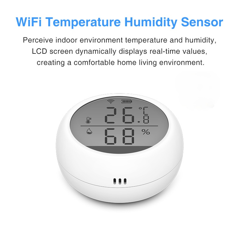 الذكية واي فاي درجة الحرارة الرطوبة كاشف داخلي الرطوبة ميزان الحرارة مع شاشة الكريستال السائل USB تهمة جهاز استشعار إنذار