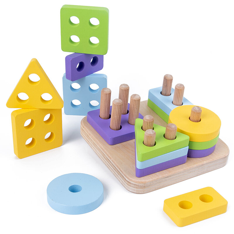 لعبة مونتيسوري الخشبية للأطفال ، مكعبات بناء ، ألعاب تعليمية للتعلم المبكر ، أحجية ملونة ، للأولاد والبنات