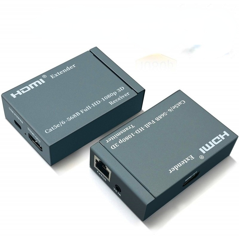 1080P 60m HDMI-متوافق موسع مكرر أكثر من Cat6 Cat7 كابلات إيثرنت مع وظيفة الأشعة تحت الحمراء RJ45 الارسال TX/RX موسع حلقة