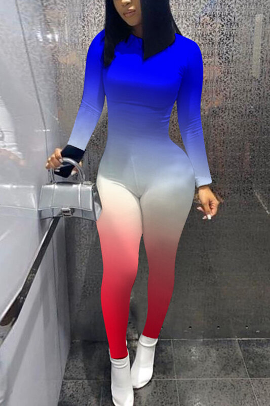 جديد لعام 2022 ، بدلة قفز نسائية بألوان متدرجة ، جمبسوت رياضي طويل الأكمام للياقة البدنية ، بدلة قفز للحفلات بسحّاب
