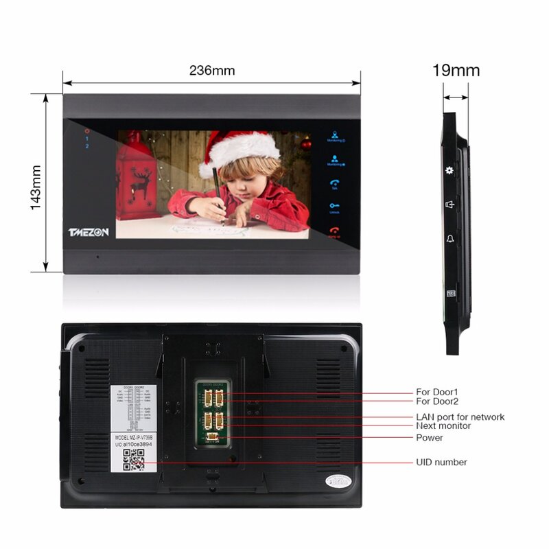 المنزل نظام اتصال داخلي لاسلكي واي فاي الذكية IP جرس باب يتضمن شاشة عرض فيديو 7 بوصة مع 1x1200TVL السلكية باب الهاتف كاميرا