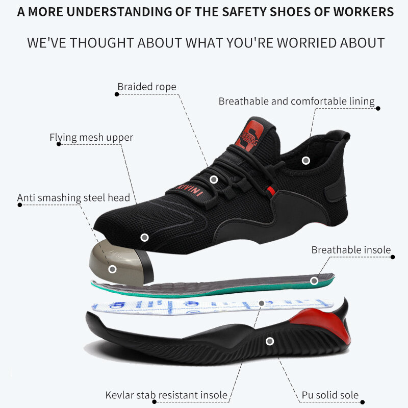 الصناعية الرجال أحذية عمل الصلب تو سلامة العمل الرجال حذاء من الجلد مكافحة تحطيم السببية حذاء رياضي خفيفة الوزن Freeshipping