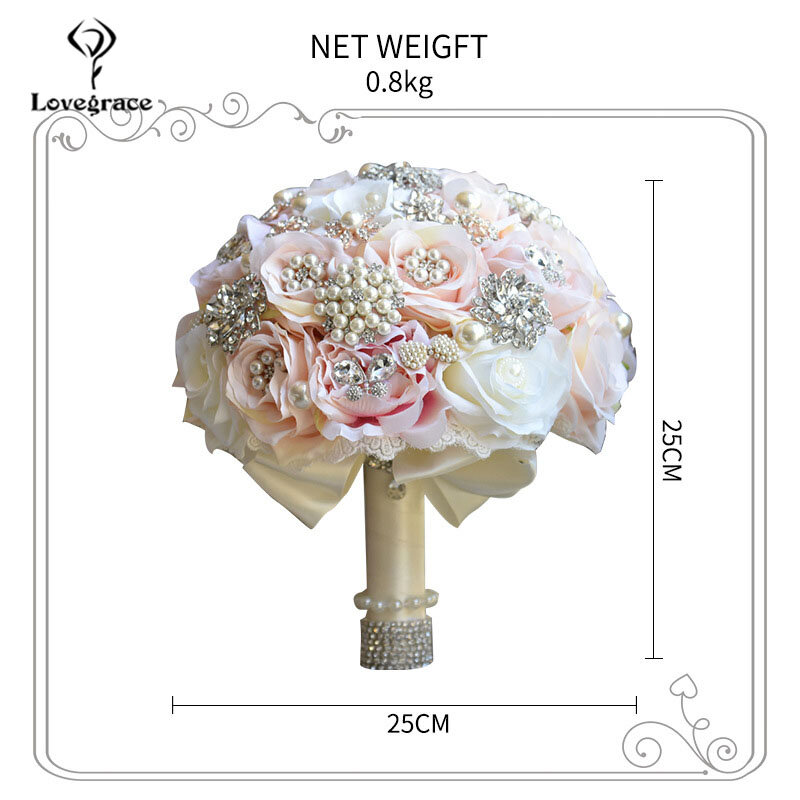 Lovegrace-باقة من الورود الاصطناعية لوصيفات العروس ، زهور اصطناعية فاخرة من الحرير الوردي واللؤلؤ الكريستالي ، للزفاف #6