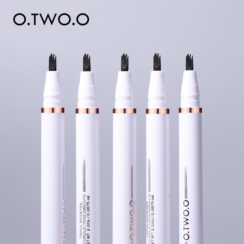 O.TWO.O الحاجب قلم الوشم 3 شوكة تلميح قلم الحواجب ضد الماء مستحضرات التجميل طويلة الأمد ماكياج الطبيعية البني الداكن السائل الحاجب القلم