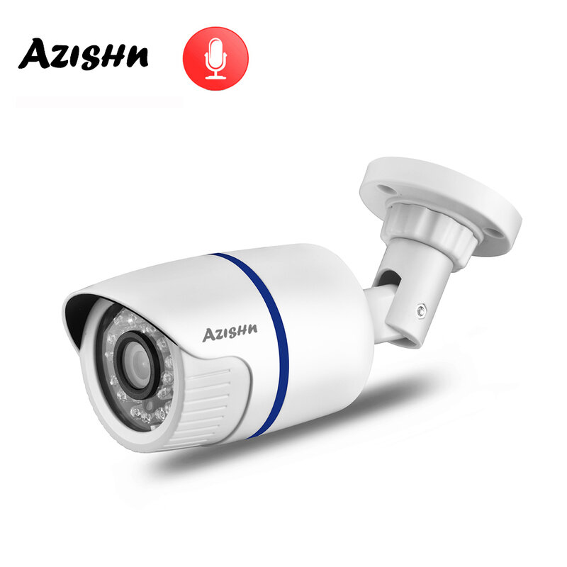 AZISHN 5MP 4MP الصوت كاميرا IP الأمن POE H.265AI في الهواء الطلق 24 قطعة IR IP66 مقاوم للماء CCTV P2P المنزل كاميرا مراقبة فيديو