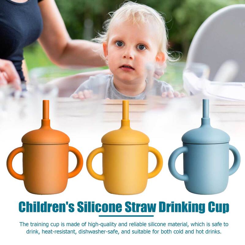 الطفل سيليكون أكواب مياه التدريب تغذية الصلبة شرب القش أكواب للأطفال مع سيليكون سيبي مانعة للتسرب كوب مناسبة