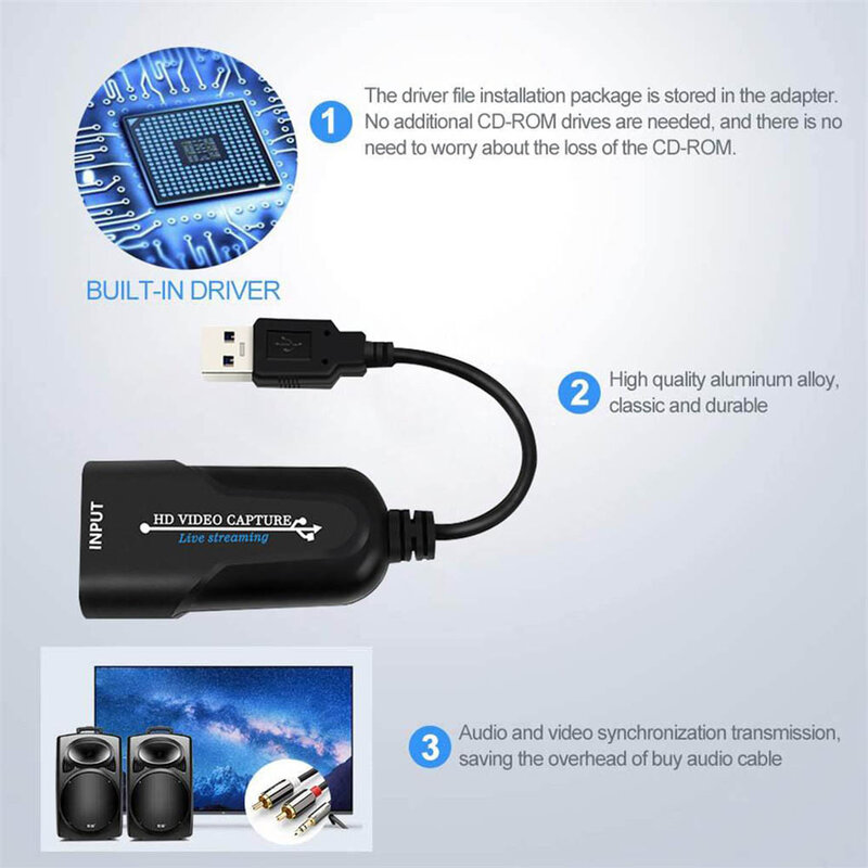 HDMI-متوافق فيديو بطاقة التقاط الصوت والفيديو USB 3.0 HDMI-متوافق فيديو سجل صندوق ل PS4 لعبة دي في دي كاميرا تسجيل HD كاميرا