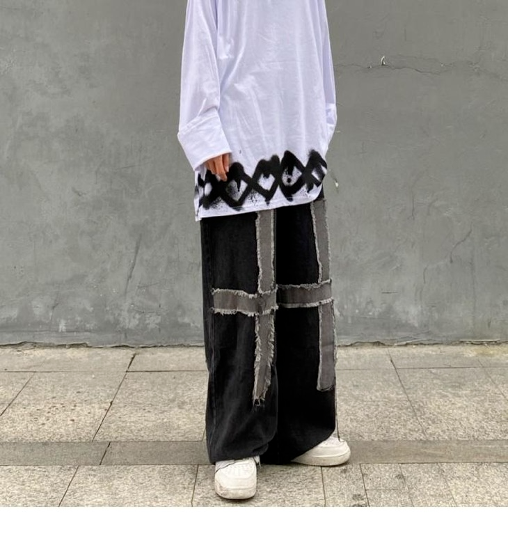 بنطال حريمي من Harajpoo بنطال جينز أمريكي بتصميم عتيق للشارع بتصميم متقاطع وأنيق بنطلون جينز مستقيم فضفاض وواسع الساق عصري