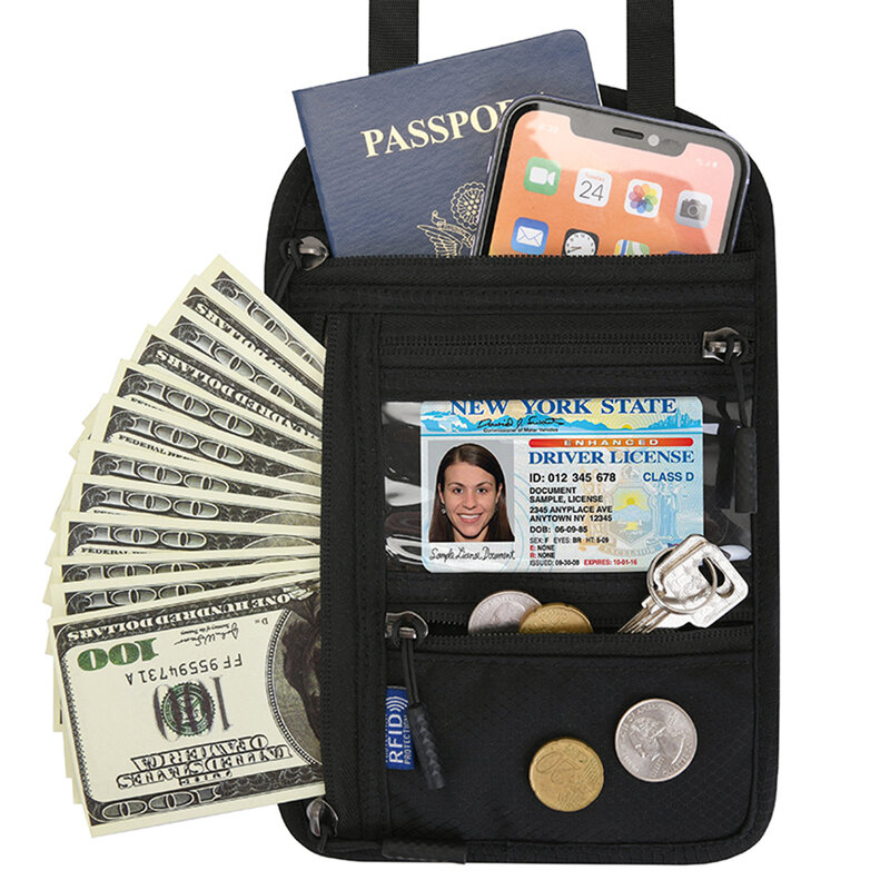 السفر جواز سفر حامل تتفاعل ID منظم بطاقات الائتمان الكتف جراب عنقي المحفظة الإبداعية مقاوم للماء حافظة مستندات منظم