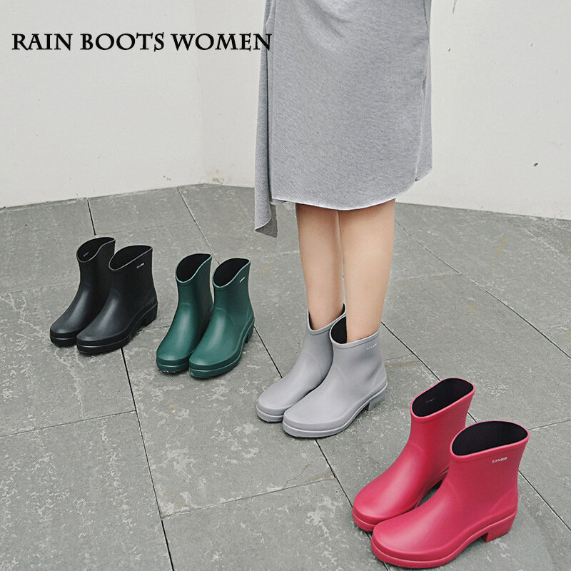 احذية المطر المرأة الكبار مقاوم للماء أنبوب منخفض احذية المطر منتصف أنبوب أحذية ماء المرأة عدم الانزلاق المياه الأحذية