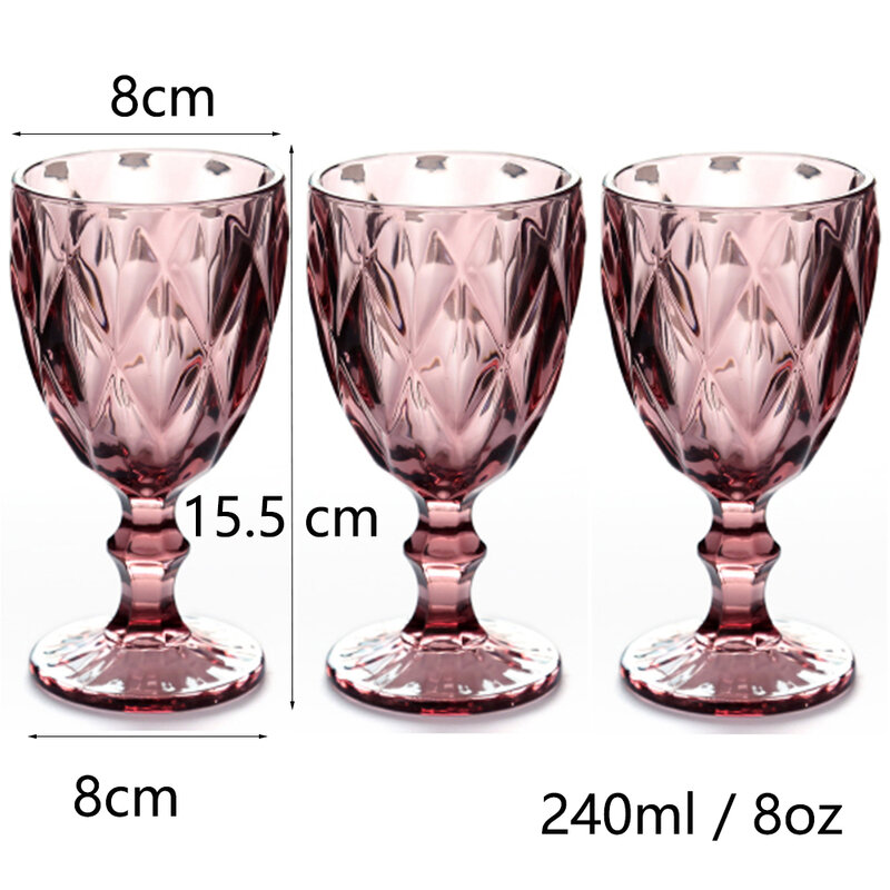 النبيذ الزجاج مجموعة من 3 الملونة كأس 8oz 240 مللي خمر نمط تنقش الزجاج كؤوس للحزب الزفاف الأزرق الأحمر الأخضر شفافة #3