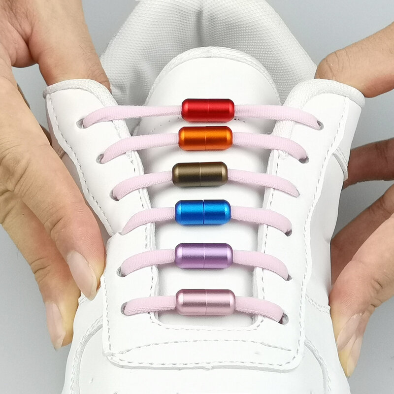 مرونة لا التعادل أربطة الحذاء قفل معدني أربطة أحذية للأطفال الكبار أحذية رياضية سريعة أربطة الحذاء نصف دائرة أربطة الحذاء كسول 24 ألوان
