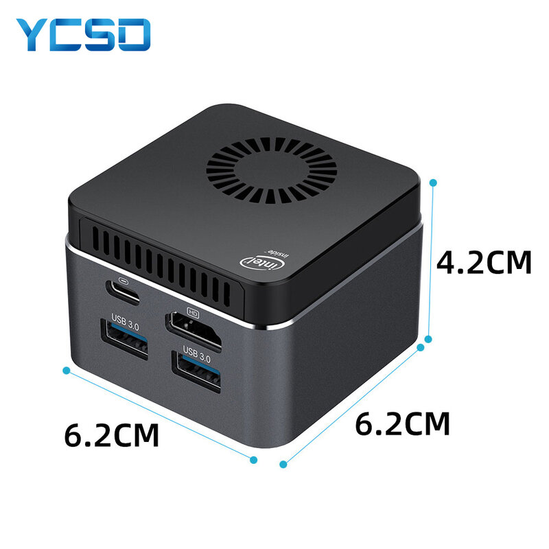 YCSD جهاز كمبيوتر شخصي صغير إنتل سيليرون N4100 رباعية النواة 6GB LPDDR4 256GB 2.4G/5.0G واي فاي بلوتوث 4.2 HDMI2.0 4K USB-C ويندوز 10 قطعة