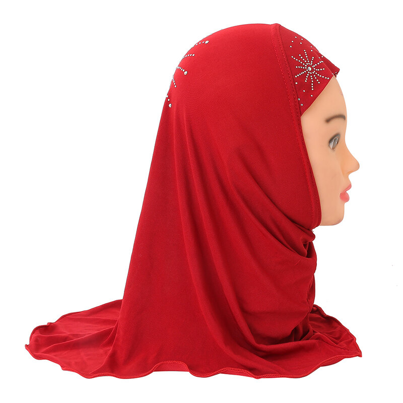 H042 جميلة فتاة صغيرة الحجاب بالحجارة لطيف وشاح القبعات المرأة قبعات يمكن أن تناسب 2-6 سنوات الفتيات حجاب إسلامي