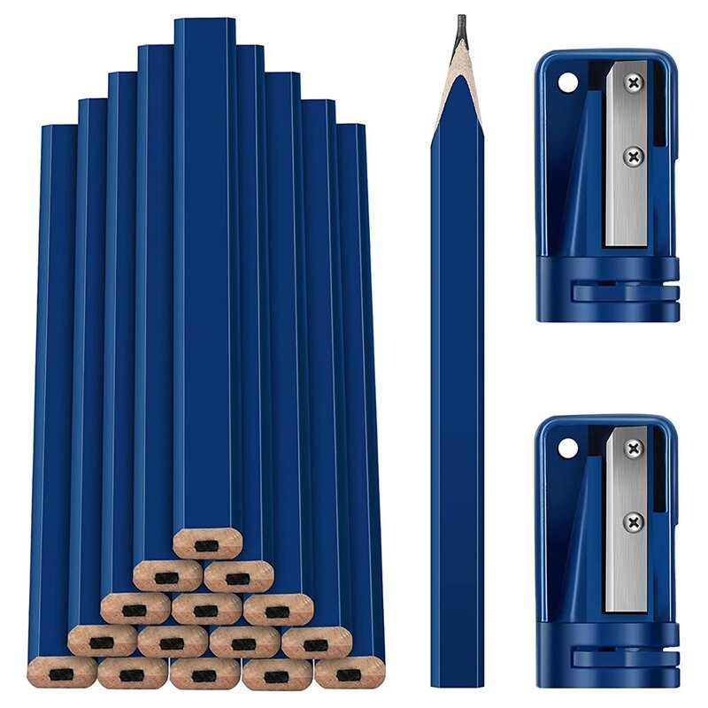 16 قطعة أقلام نجار و 2 قطعة برايات أقلام رصاص ، البناء قلم رصاص الأزرق في 7 بوصة ، شقة مثمنة بمناسبة قلم رصاص