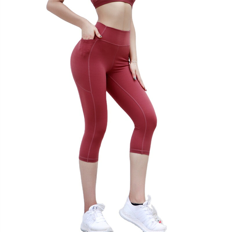النساء بلون تشغيل اليوغا الرياضة الجوارب التجفيف السريع تنفس عرق ماصة اللياقة البدنية سبعة السراويل عالية الخصر بنطال رهيف