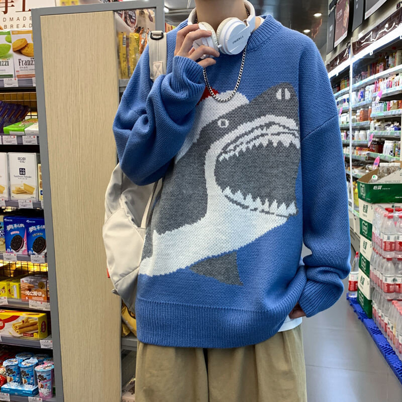 القرش سترة الرجال البلوز البلوز الشتاء الدافئة البلوز Harajuku أنيمي عرق القمم عيد الميلاد زوجين الزي 2021 Y2k الملابس