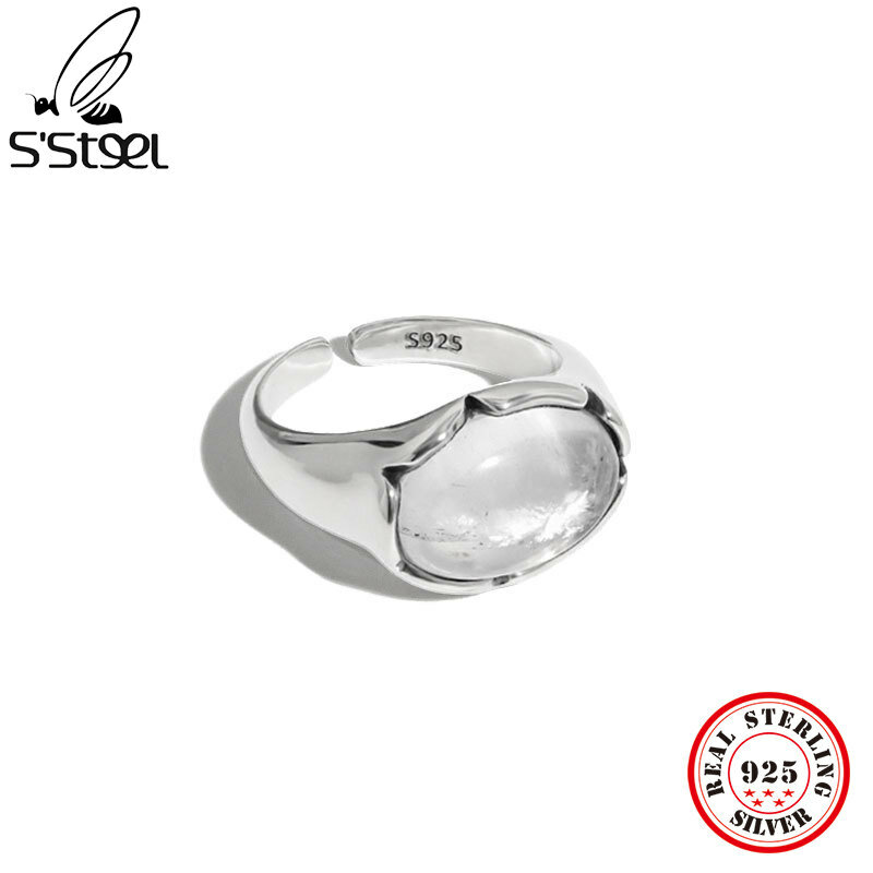 S'STEEL خواتم كريستال عتيقة فضة 925 للنساء تصميم هندسي بسيط مفتوح الدائري 2021 تريند مجوهرات راقية
