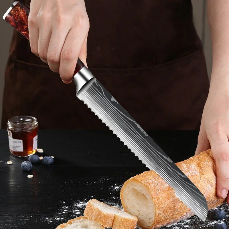 SANLEPUS سكين تقطيع المطبخ 8 "سكاكين الشيف ليزر دمشق نمط حاد ياباني سكّين من نوع Santoku الساطور تقطيع سكّين متعدّد الاستخدامات