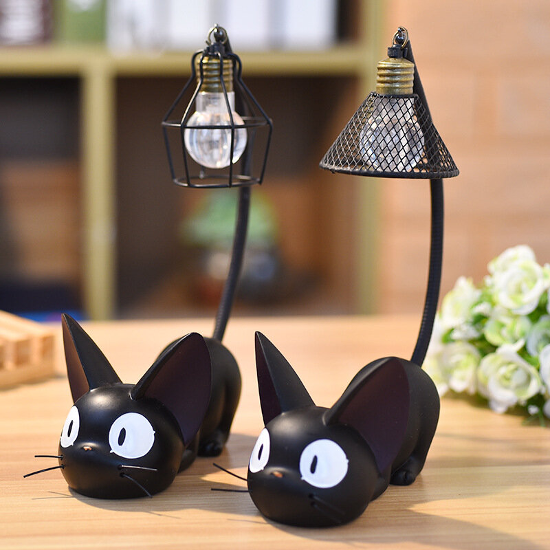PheiLa LED الحلي الإبداعية أضواء ليلية لطيف صغير أسود القط ليلة مصباح مدعوم من بطارية زر لغرفة النوم مكتب الديكور
