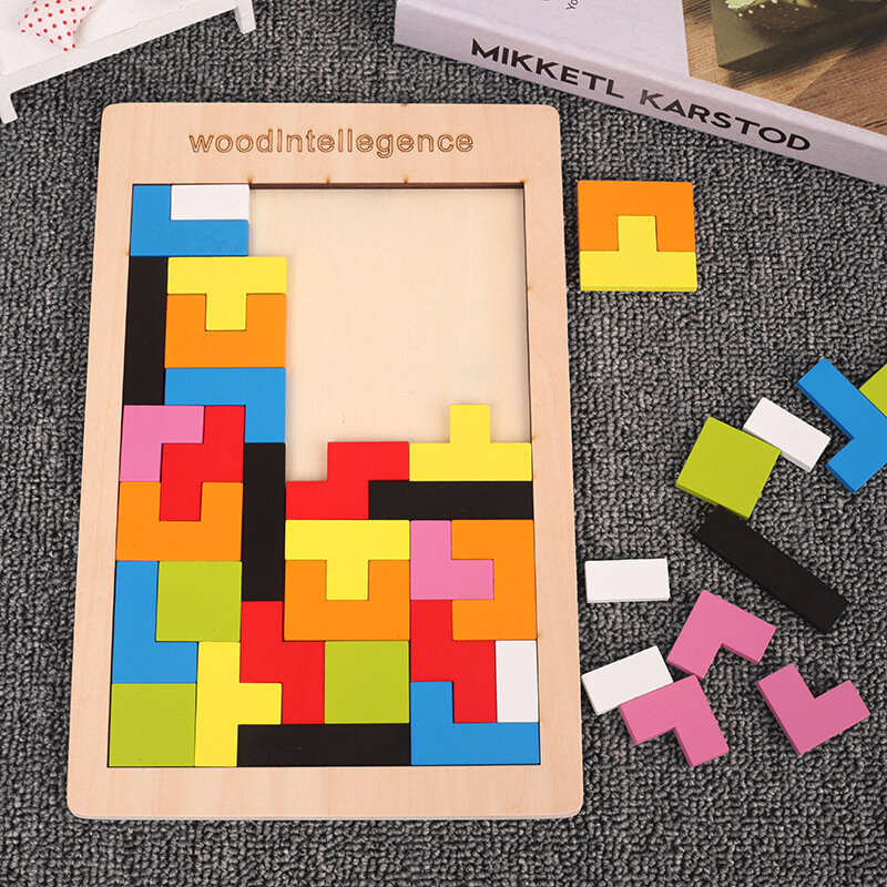 الملونة ثلاثية الأبعاد لغز خشبية تانجرام الرياضيات اللعب تتريس لعبة الأطفال ما قبل المدرسة السحر لعبة تعليمية الفكرية للأطفال