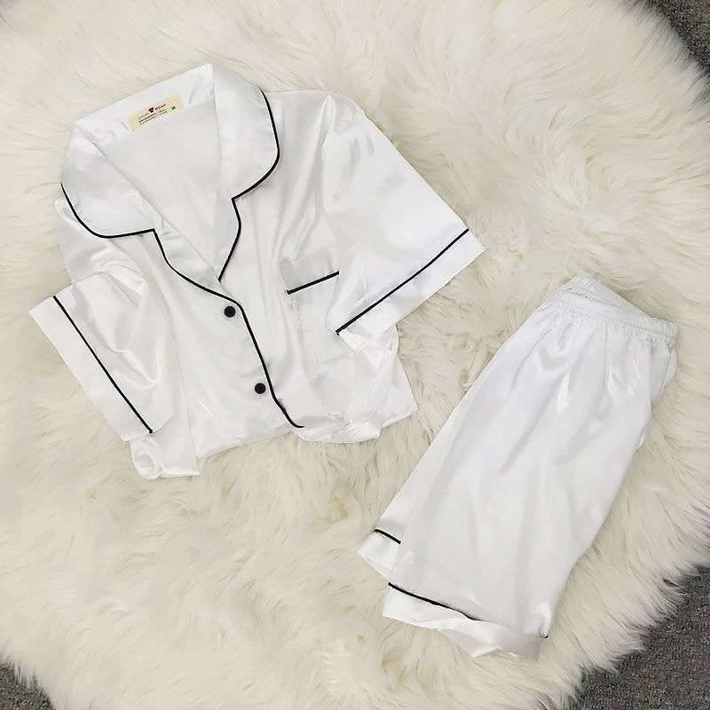 X-BEAU ملابس خاصة النساء بيجامة مجموعة الأبيض بدوره أسفل طوق فو الحرير الساتان قصيرة الأكمام عادية الإناث بيجامة ملابس المنزل الصيف 2021