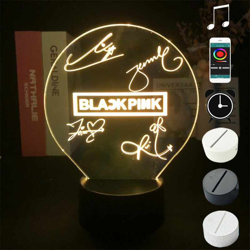 مجموعة الجمال K-pop أسود وردي ثلاثية الأبعاد ضوء الليل ساعة تنبيه قاعدة العرض مباشرة 7 لون مع ديكور عن بعد دروبشيب الأطفال