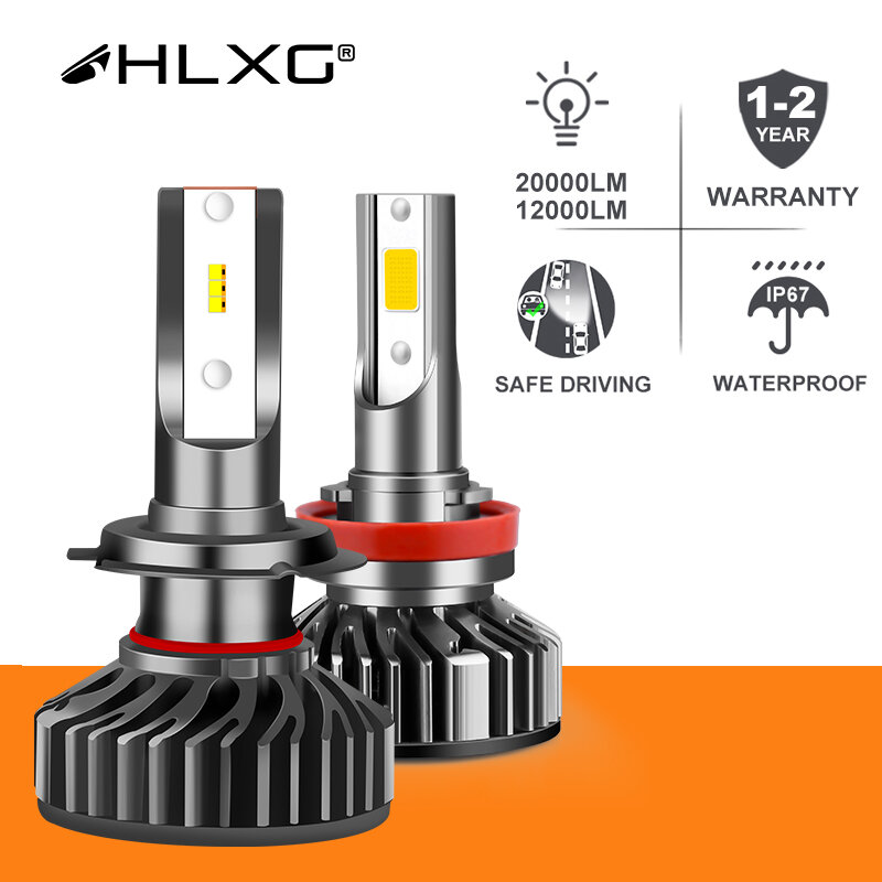 HLXG H7 LED H4 H11 سيارة مصباح أضاءه أمامي LED H8 HB4 HB3 9005 9006 H1 12000LM 20000LM البسيطة توربو LED مصباح الضباب أضواء 5000K 6000K 12V