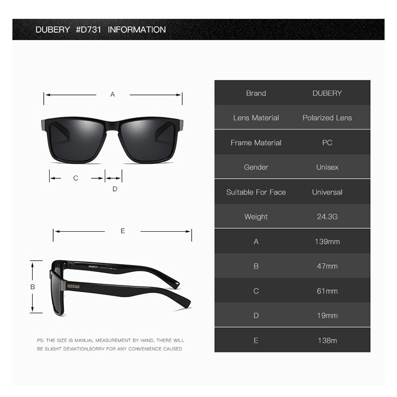 DUBERY 2020-نظارات شمسية مستقطبة للرجال ، تصميم كلاسيكي للعلامة التجارية ، إطار PC ، عدسات راتينج ملونة ، UV400 ، نظارات قيادة D3