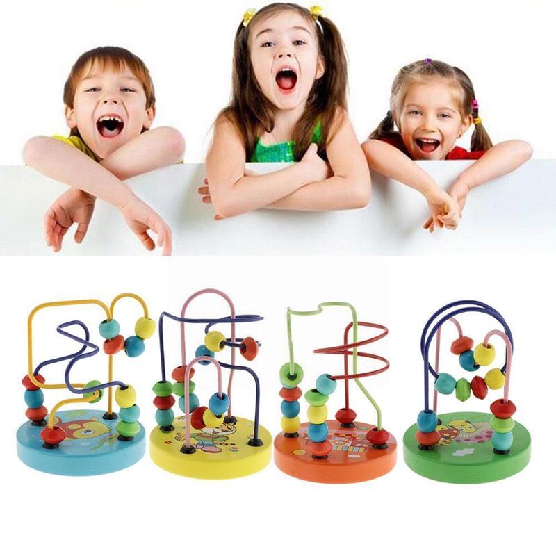 أطفال الطفل الخرز الخشبي اللعب الملونة حول الخرز متاهة لعب للأطفال كوستر التعليم الأسطوانة التعلم ألعاب خشبية D8P2