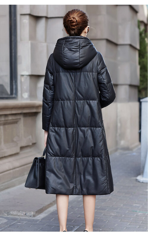 معطف نسائي من جلد الغنم 2021 ، معطف طويل ومتوسط الحجم مع غطاء للرأس بمقاسات M إلى 4xl