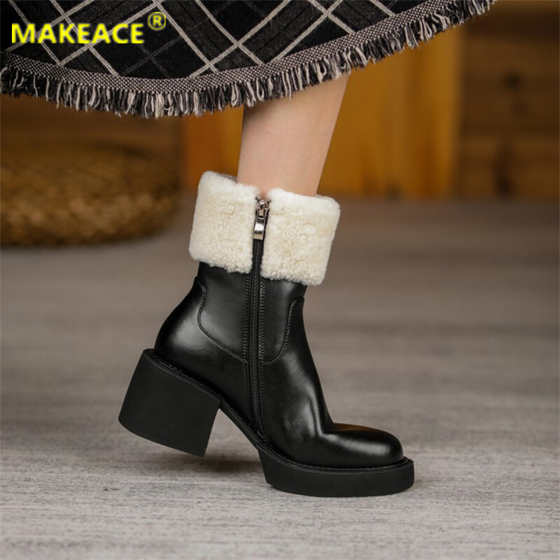 موضة الأحذية النسائية الخريف الجلود منصة أحذية نسائية الكعوب سميكة أفخم المرأة حذاء من الجلد كول مارتن الأحذية الأحذية عارية