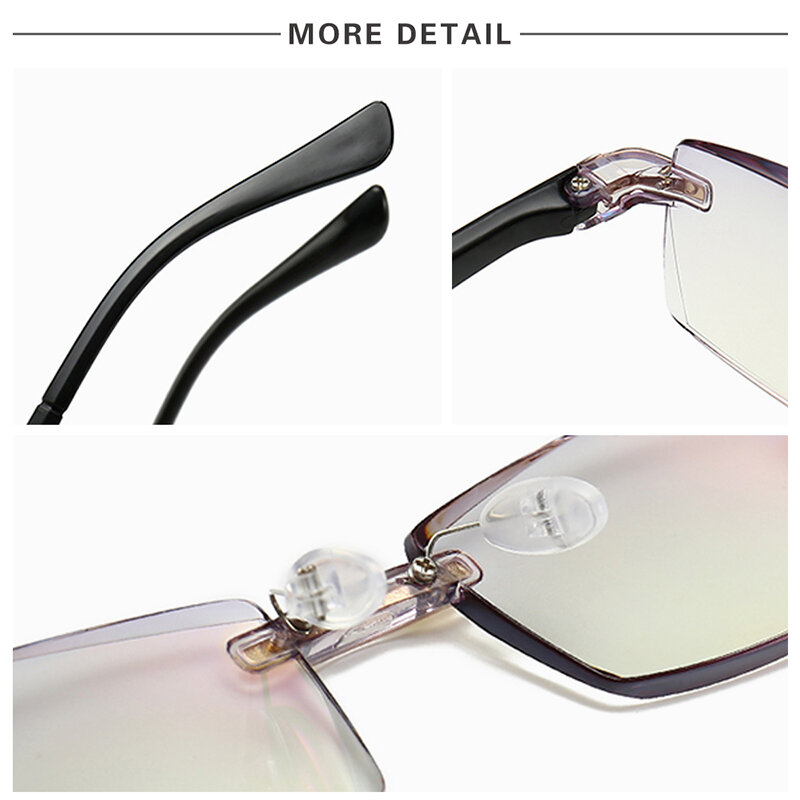 CRSD-نظارات قراءة بدون إطار ، نظارات قراءة بحافة ماسية ، مضادة للأشعة الزرقاء 1 1.5 2 2.5 3 3.5 4.0